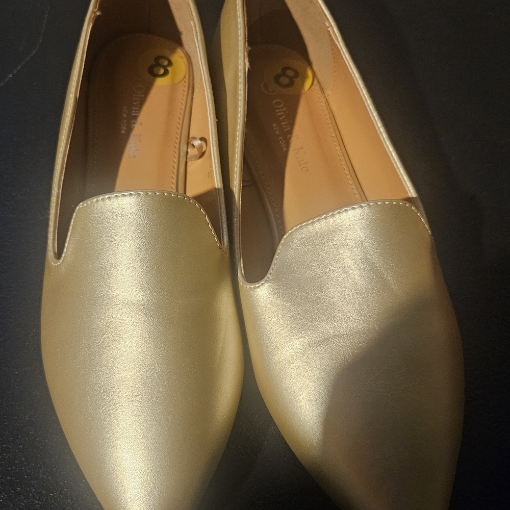 Women's Gold Loafers Sz 8